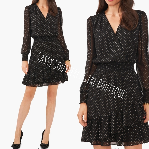 ⭐🆕 Vince Camuto white and gold metallic print mini dress - Picture 2 of 15